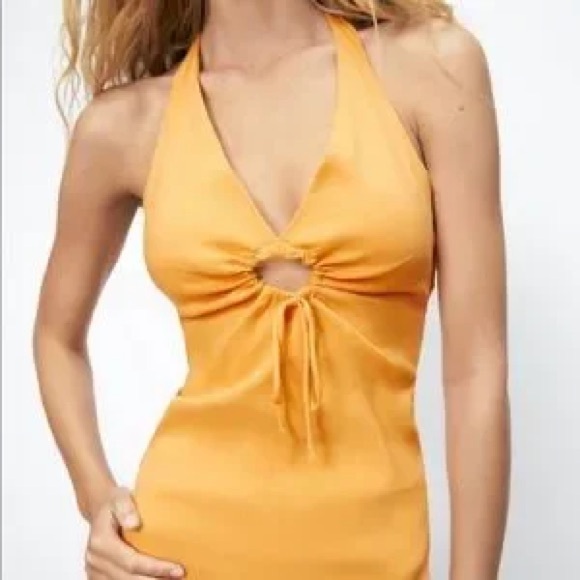 Zara orange linen halter dress - Picture 2 of 6